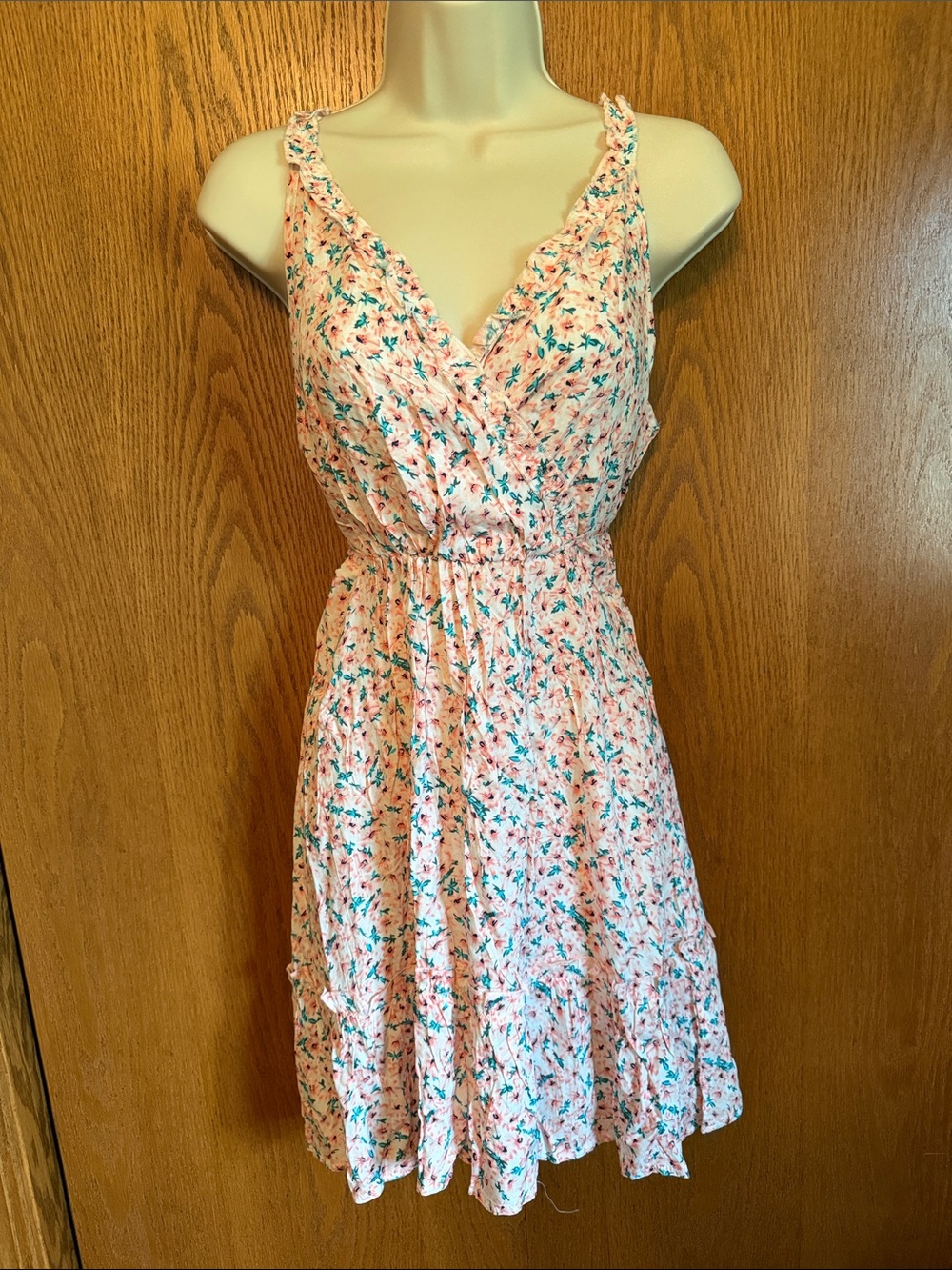 Floral Pink Midi Dress with Smocked Waist